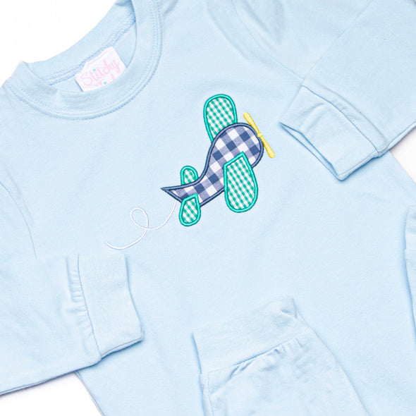 Take Off Time Applique Romper, Blue