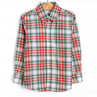 Bleu features a beautiful combination of timeless elegance and charm, curated with intricate details and crafted from premium fabrics! This top features the red and green plaid print, a polo collar, and buttons.