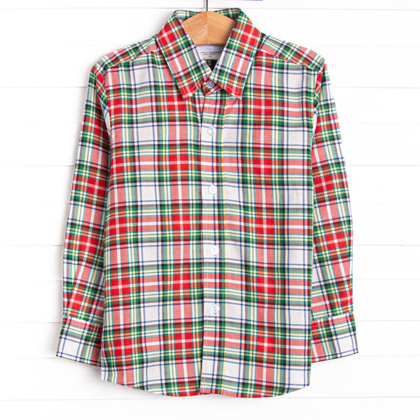 Bleu features a beautiful combination of timeless elegance and charm, curated with intricate details and crafted from premium fabrics! This top features the red and green plaid print, a polo collar, and buttons.