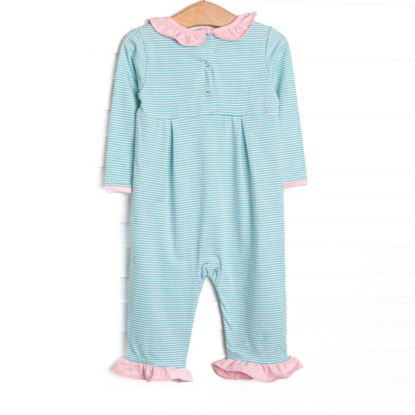 Lexie Ruffle Romper, Pink and Mint Stripe