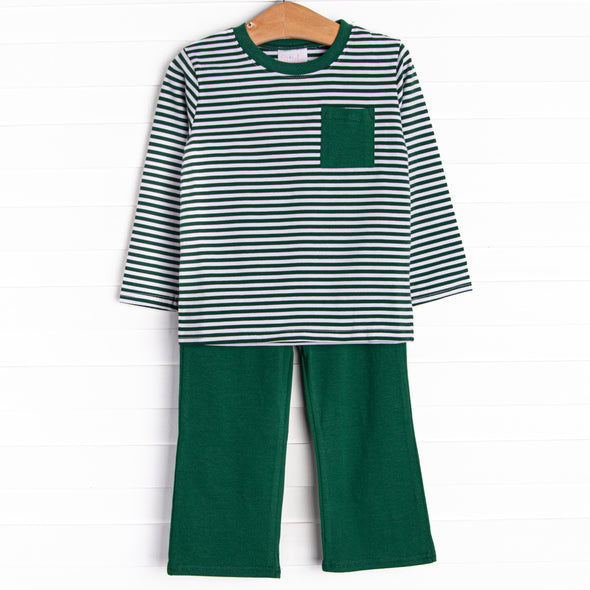 Evan Pant Set, Hunter Green Stripe