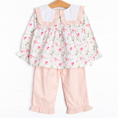 Market Magnolias Ruffle Pant Set, Pink