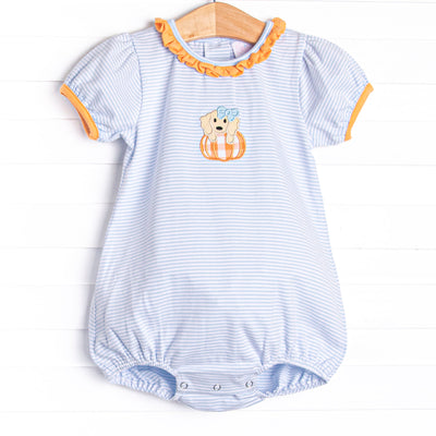 Pup In The Patch Applique Girl Bubble, Blue