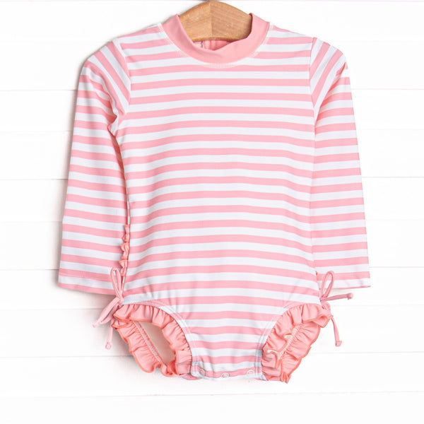 Summer Swim Long Sleeve One Piece Rash Guard, Pink
