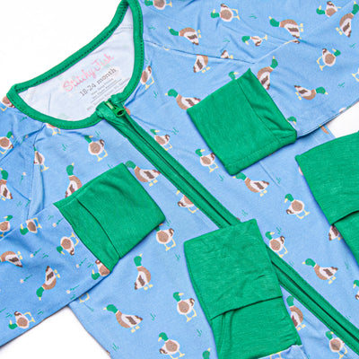 Little Mallard Meadow Bamboo Zippy Pajama, Blue