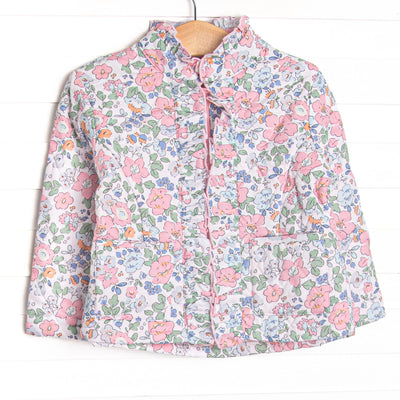 Quilted Ruffle Coat, Pink Floral