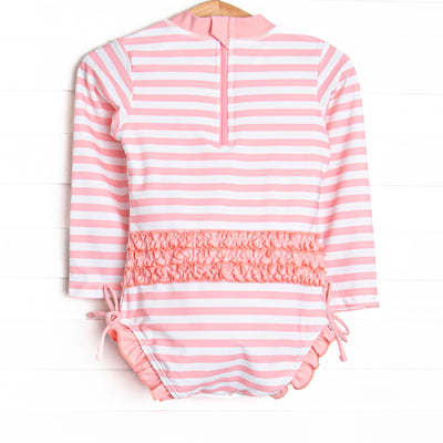 Summer Swim Long Sleeve One Piece Rash Guard, Pink