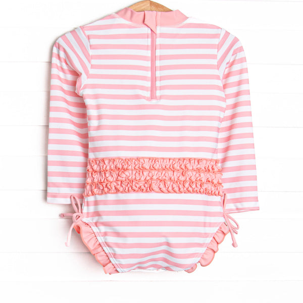 Summer Swim Long Sleeve One Piece Rash Guard, Pink