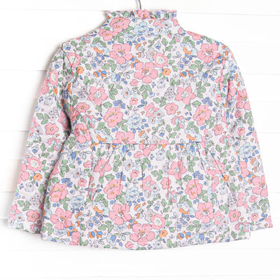 Quilted Ruffle Coat, Pink Floral