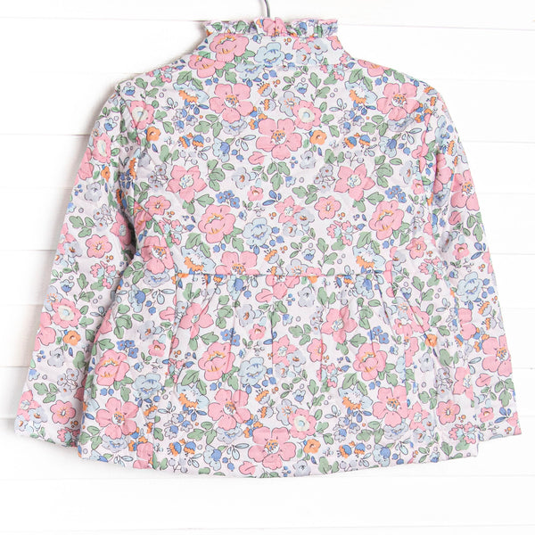 Quilted Ruffle Coat, Pink Floral