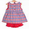 Plaid Patriot Ruffle Short Set, Red