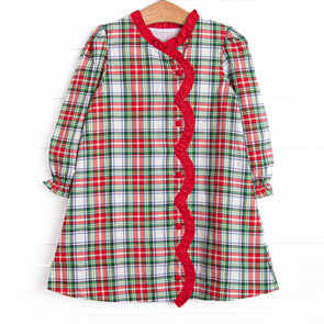 Bleu: Colette Classic Long Sleeve Dress, Red Plaid