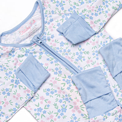 Rosette Blooms Bamboo Zippy Pajama, Blue