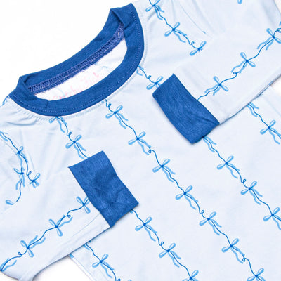 Satin Ribbon Bamboo Pajama Set, Blue