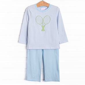 Totally Tennis Applique Pant Set, Blue