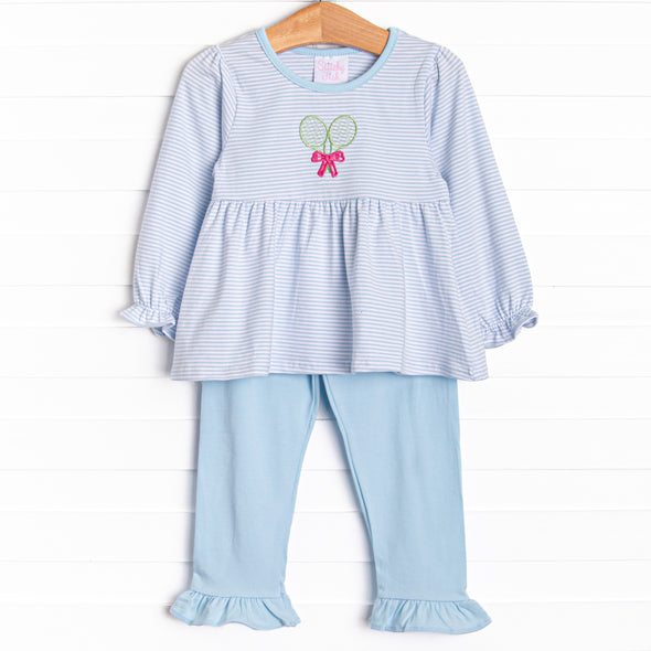 Totally Tennis Applique Ruffle Pant Set, Blue