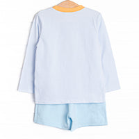 Pup In The Patch Applique Long Sleeve Short Set, Blue