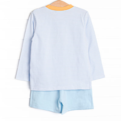 Pup In The Patch Applique Long Sleeve Short Set, Blue