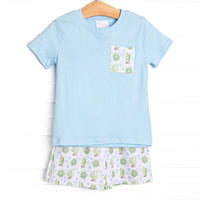 Sandy Sea Turtle Short Set, Blue