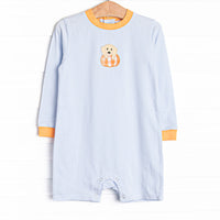 Pup In The Patch Applique Short Romper, Blue