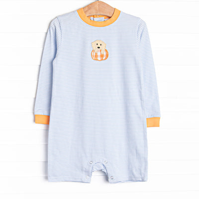 Pup In The Patch Applique Short Romper, Blue