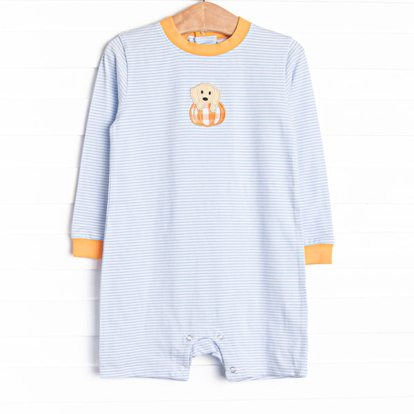 Pup In The Patch Applique Short Romper, Blue