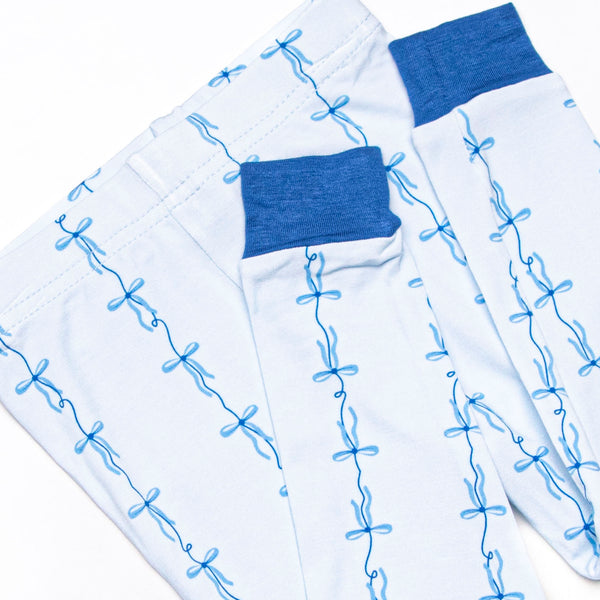Satin Ribbon Bamboo Pajama Set, Blue