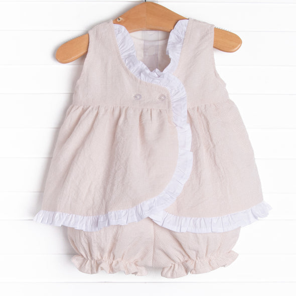 Sadie Seersucker Bloomer Set, Tan