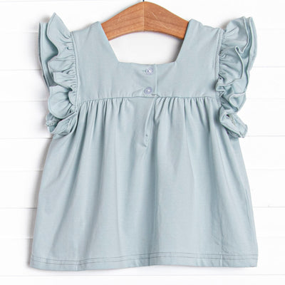 Sea Glass Flutter Sleeve Top, Blue