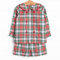 Bleu: Clark Classic Long Sleeve Short Set, Red Plaid