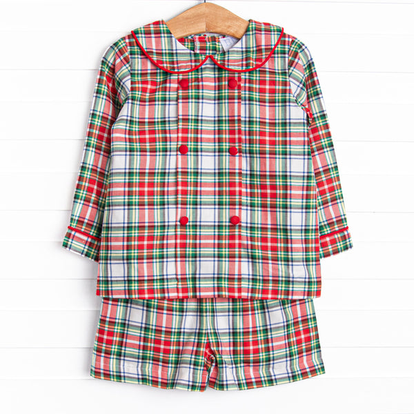 Bleu: Clark Classic Long Sleeve Short Set, Red Plaid