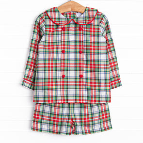 Bleu: Clark Classic Long Sleeve Short Set, Red Plaid