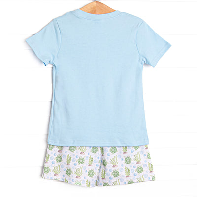 Sandy Sea Turtle Short Set, Blue