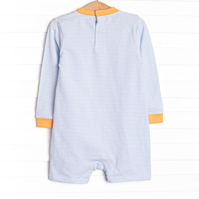 Pup In The Patch Applique Short Romper, Blue