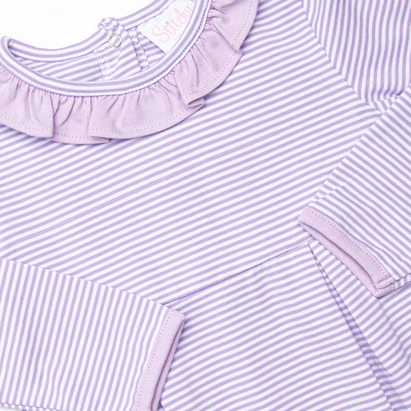 Lexie Ruffle Romper, Purple Stripe