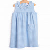 Jane Ruffle Dress, Medium Blue Stripe