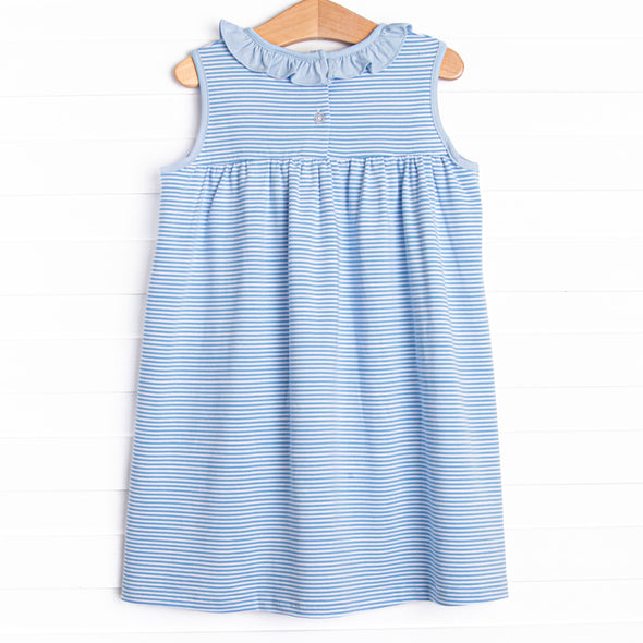 Jane Ruffle Dress, Medium Blue Stripe