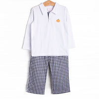 Pumpkin Patch Proper Embroidered Pant Set, Blue
