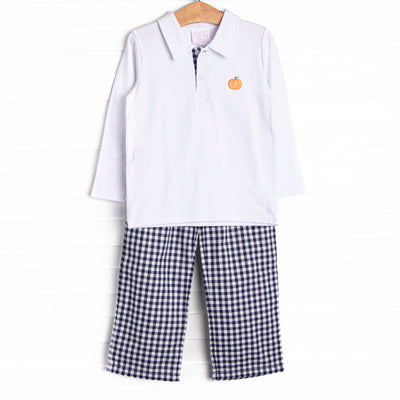 Pumpkin Patch Proper Embroidered Pant Set, Blue