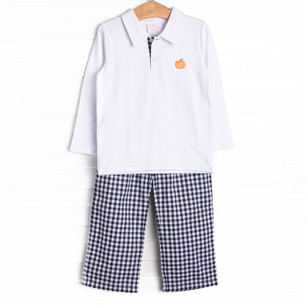 Pumpkin Patch Proper Embroidered Pant Set, Blue
