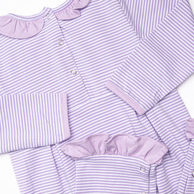 Lexie Ruffle Romper, Purple Stripe