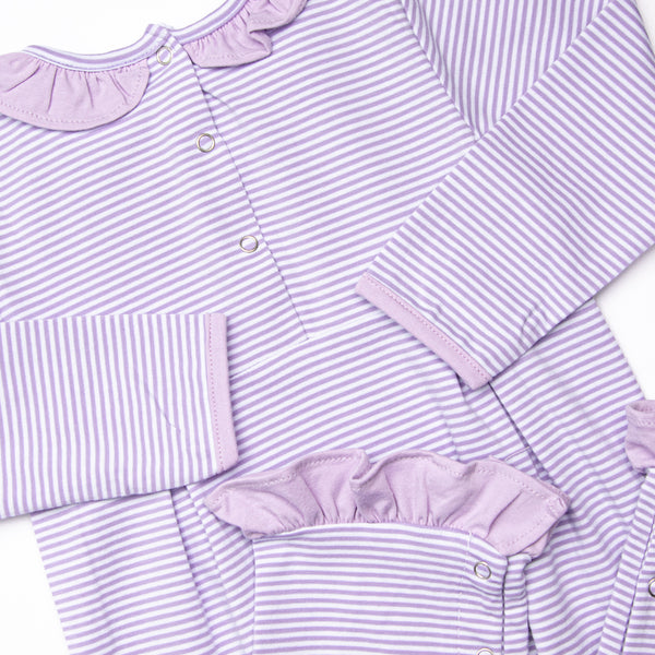 Lexie Ruffle Romper, Purple Stripe