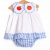 Apple Peel Petals Embroidered Diaper Set, Blue