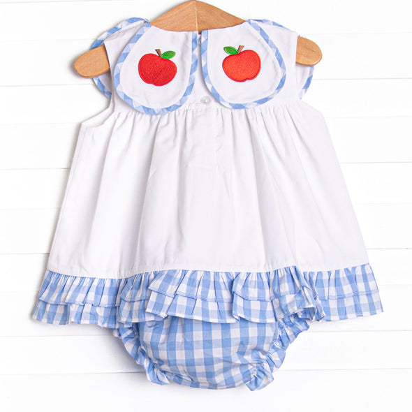 Apple Peel Petals Embroidered Diaper Set, Blue