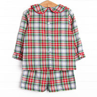 Bleu: Clark Classic Long Sleeve Short Set, Red Plaid
