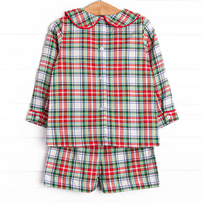 Bleu: Clark Classic Long Sleeve Short Set, Red Plaid
