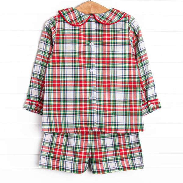 Bleu: Clark Classic Long Sleeve Short Set, Red Plaid