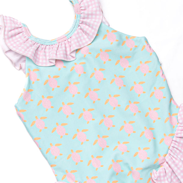 Turquoise Turtles One Piece, Pink