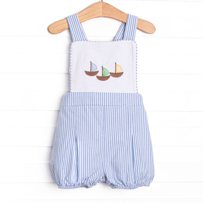 Ocean Adventure Embroidered Short Romper, Blue
