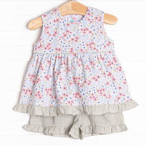 English Garden Gingham Ruffle Short Set, Green